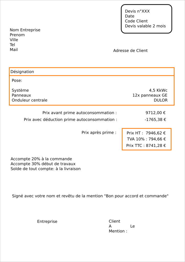 exemple devis panneaux solaire